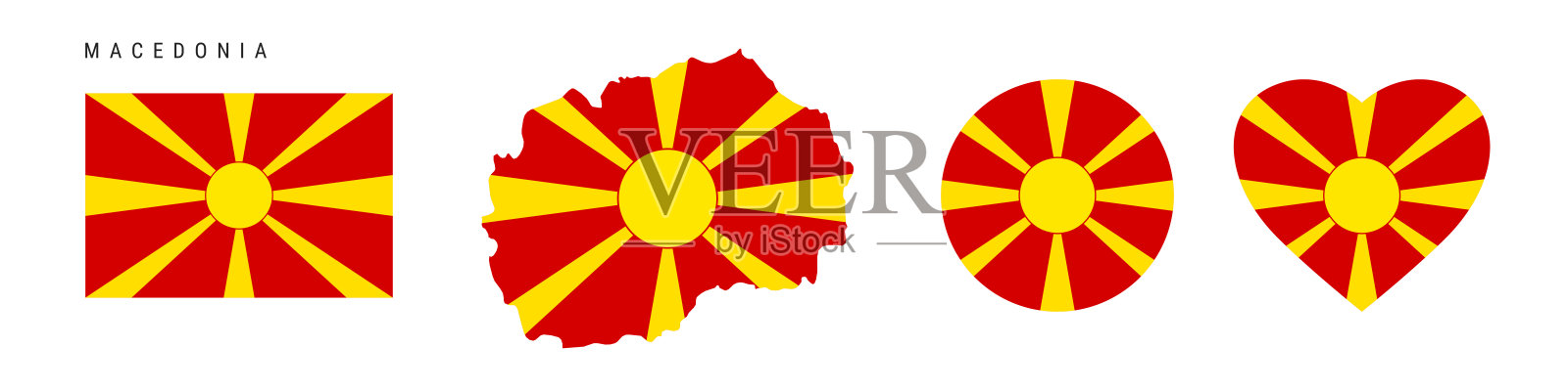 马其顿国旗在不同形状的图标集。平面向量插图插画图片素材