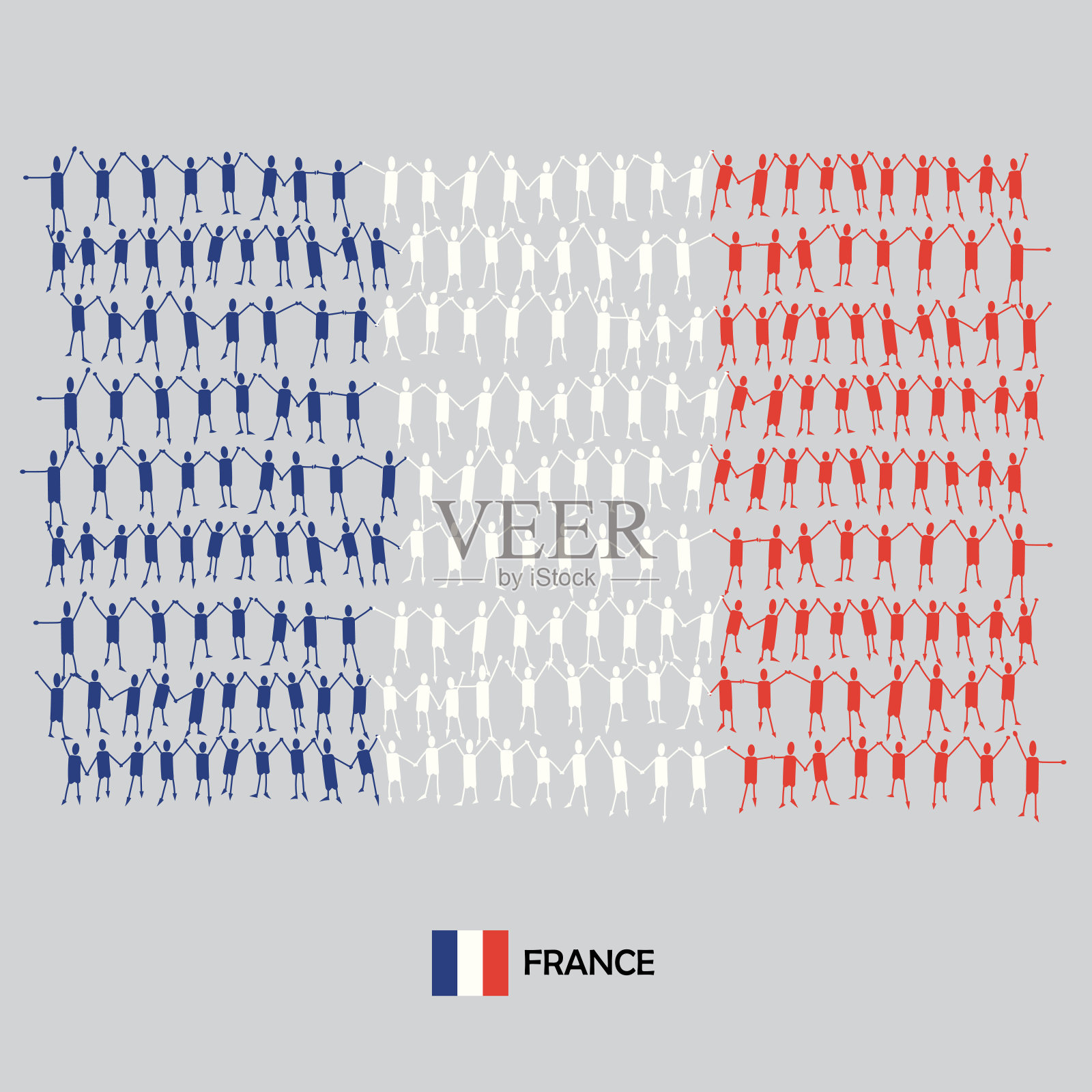 一大群人在法国国旗的形状。法兰西共和国。矢量图插画图片素材