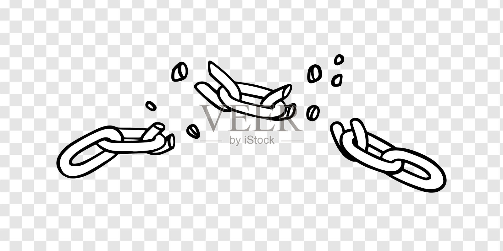 破碎的锁链，破碎的锁链象征着力量和自由。金属链草图。矢量图插画图片素材