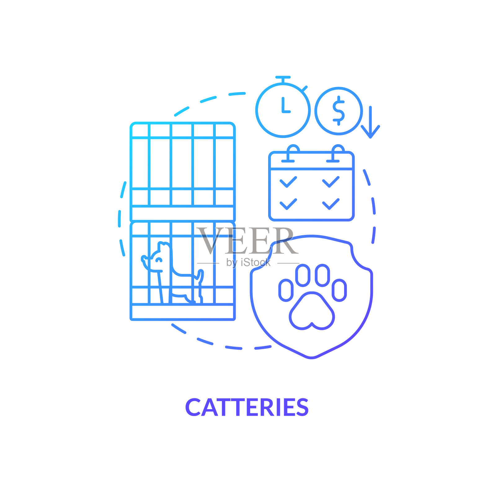 猫蓝色渐变概念图标插画图片素材