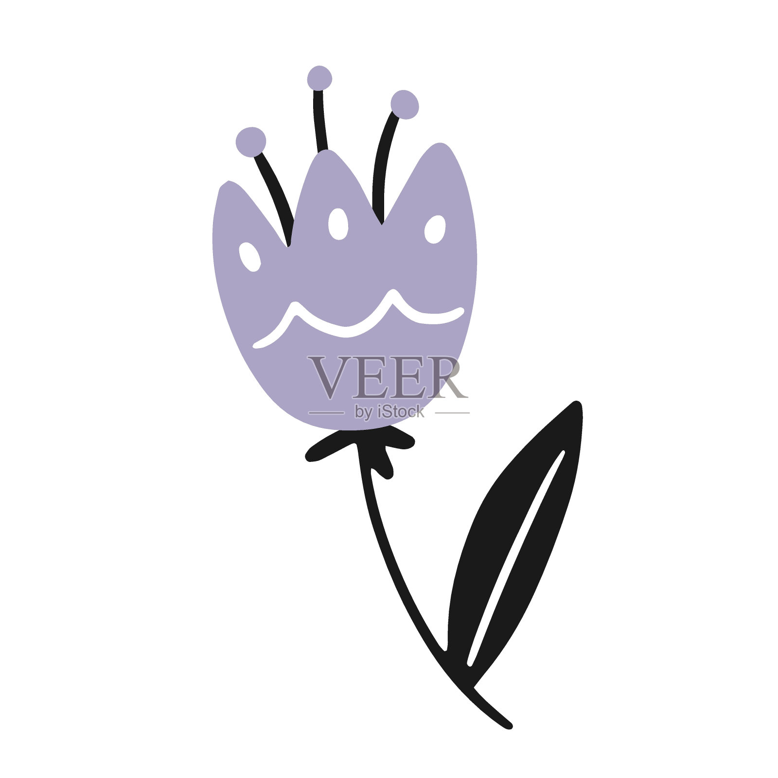 一朵花，白色背景上有一片涂鸦的叶子。向量花卉插图。插画图片素材