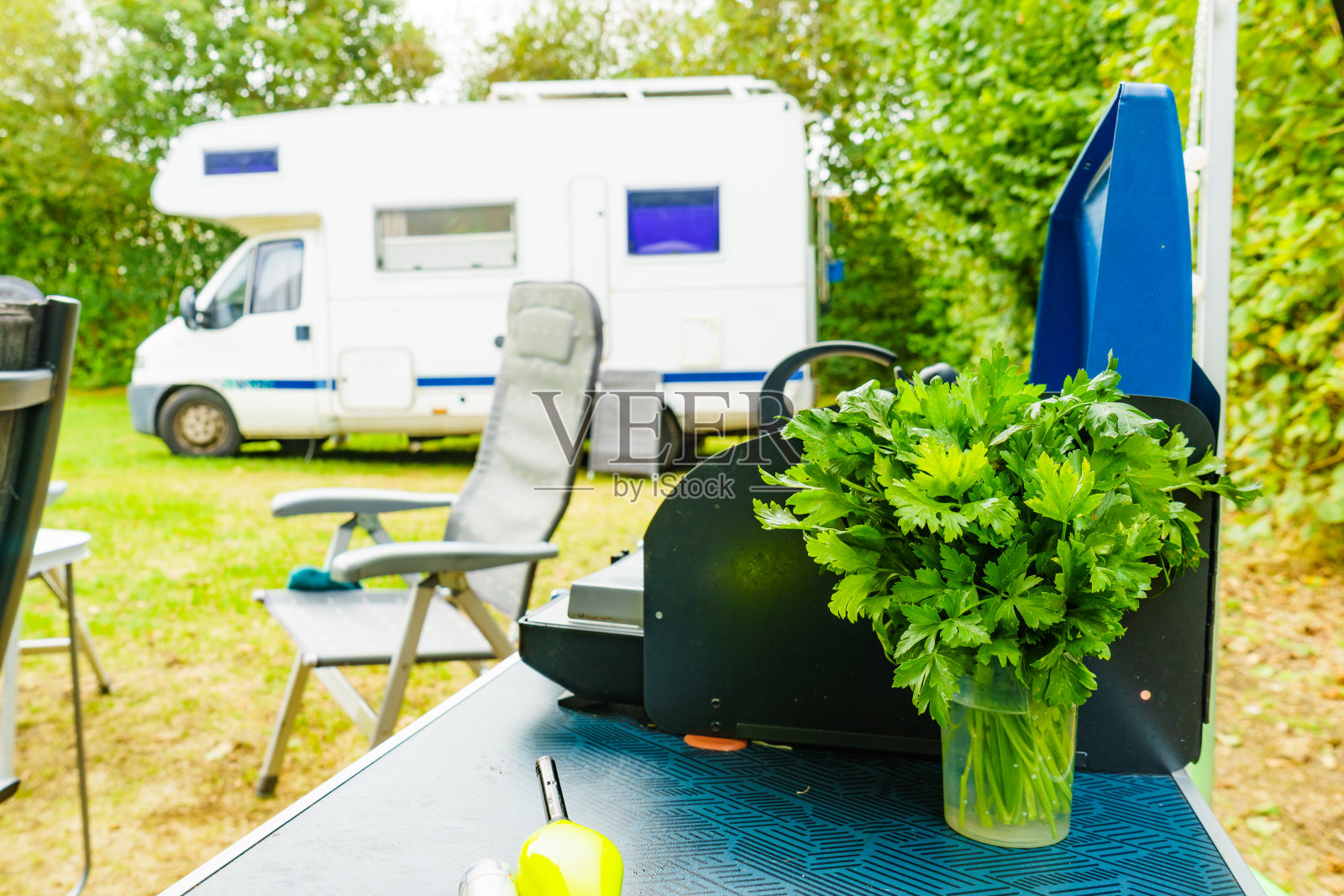 露营区的大篷车照片摄影图片