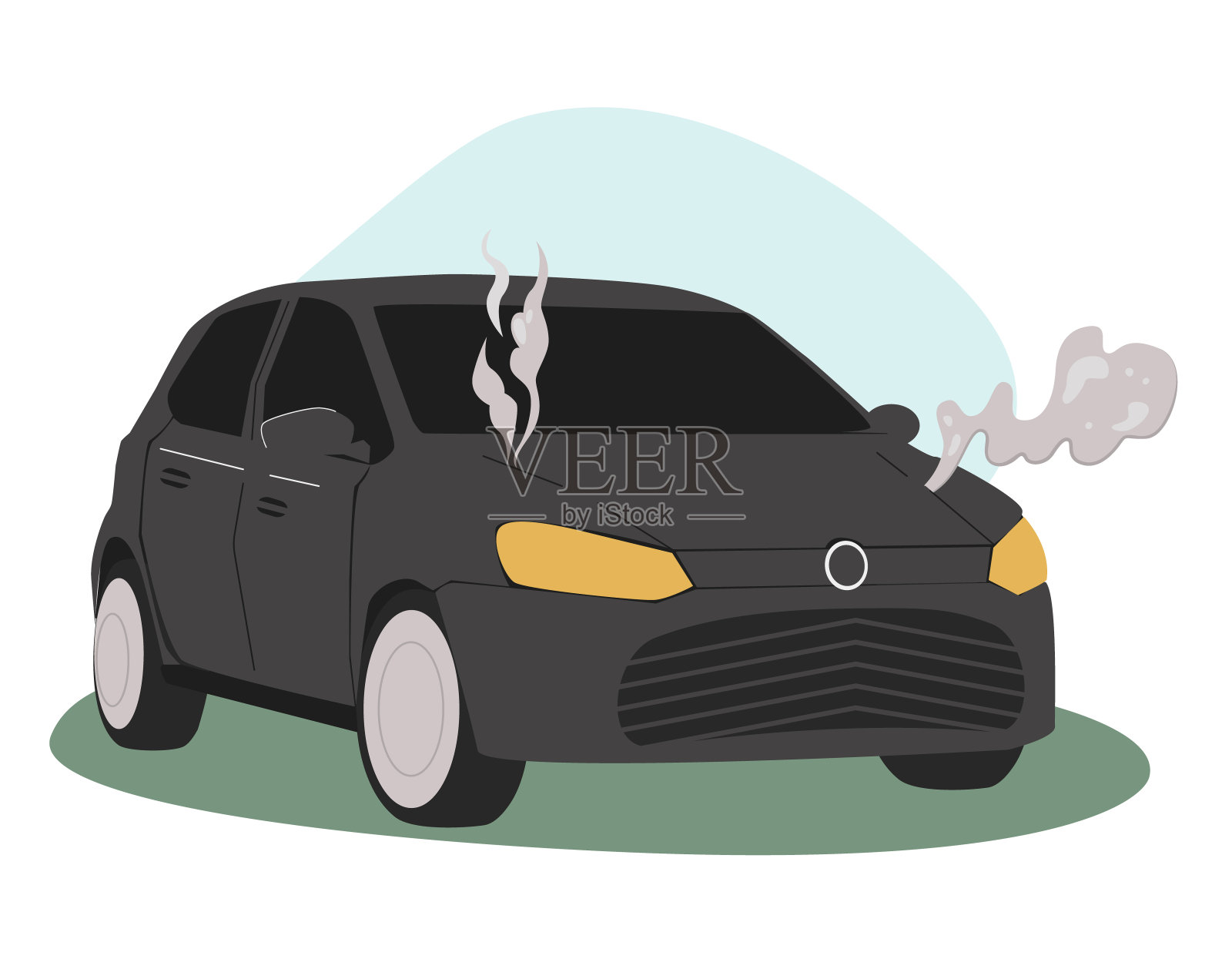 时尚平坦设计的道路车轿车前后车祸交通事故。毁坏和好车插画图片素材