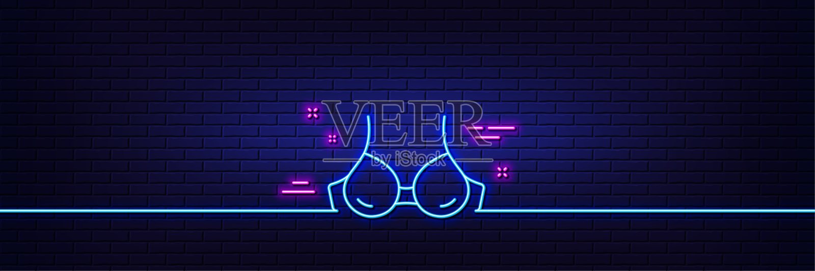 文胸文胸线图标。乳房内衣的迹象。霓虹灯辉光效果。向量插画图片素材