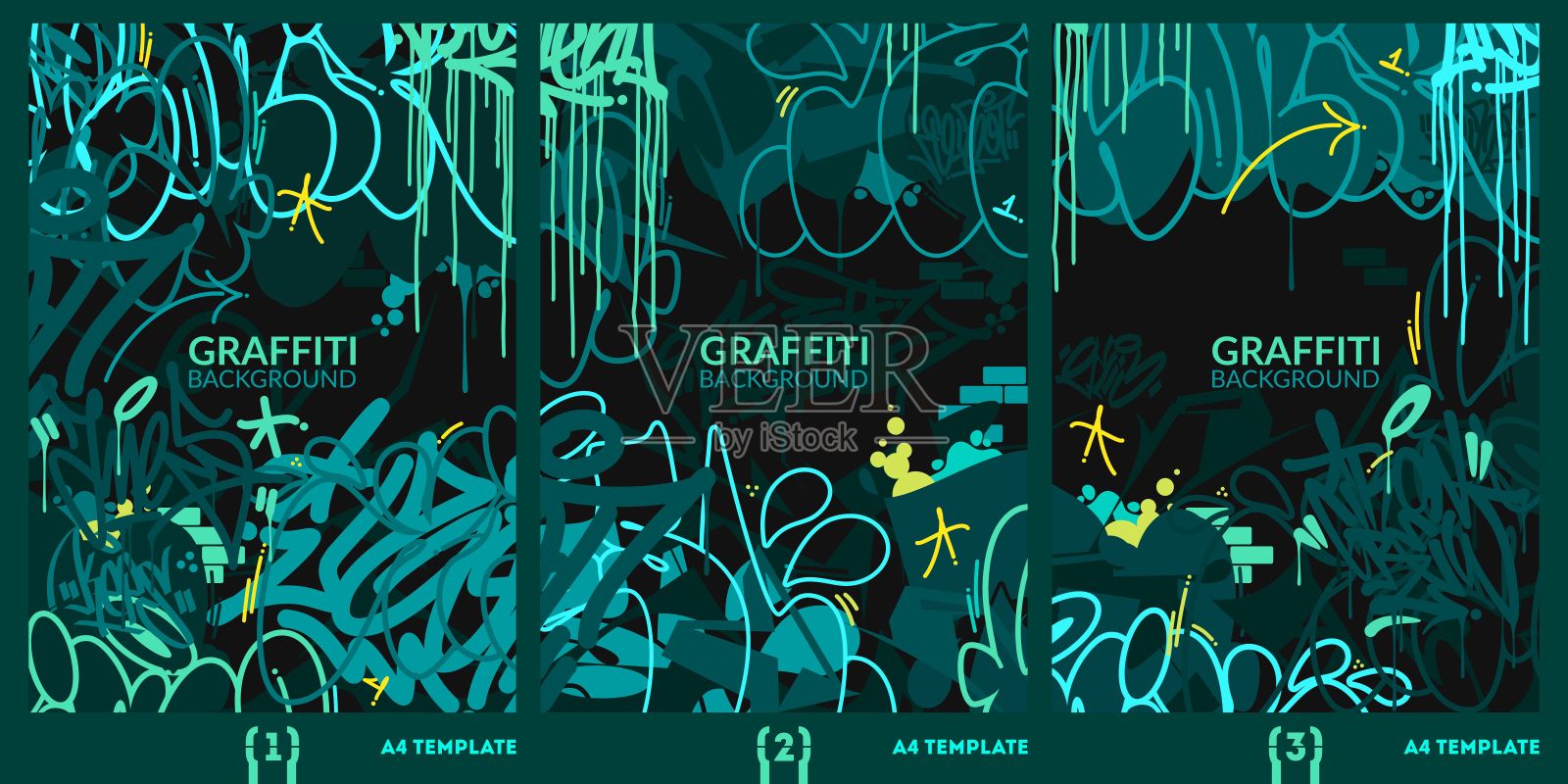 黑暗抽象城市涂鸦风格A4海报矢量插图背景模板艺术插画图片素材