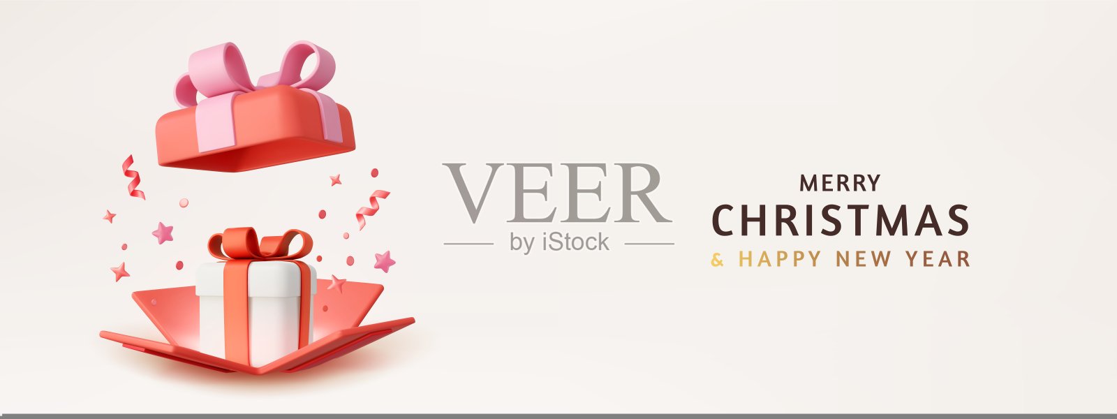 3d可爱的惊喜礼盒与掉落的五彩纸屑插画图片素材