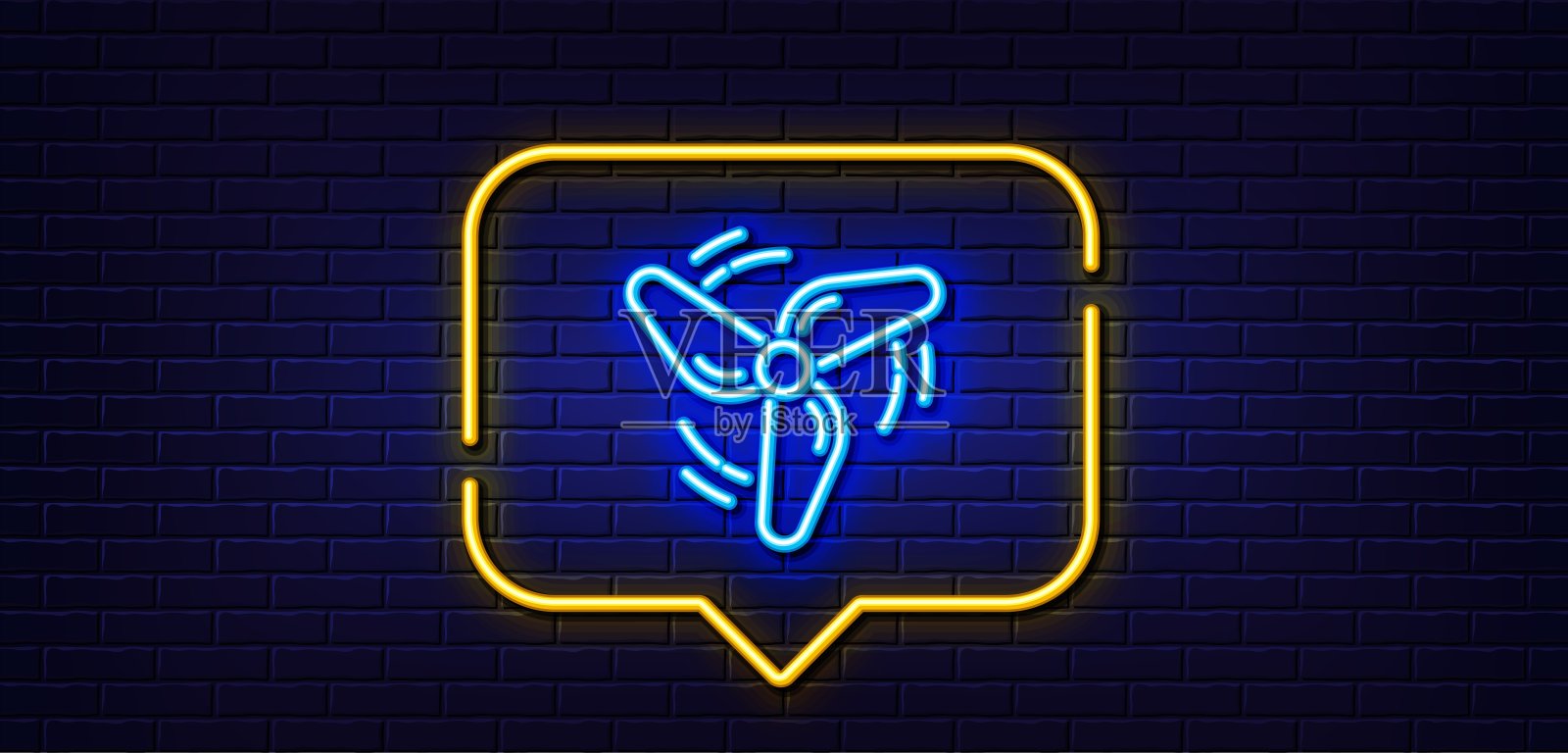 风能线图标。风扇发动机，喷气涡轮标志。霓虹灯说话泡泡。向量插画图片素材