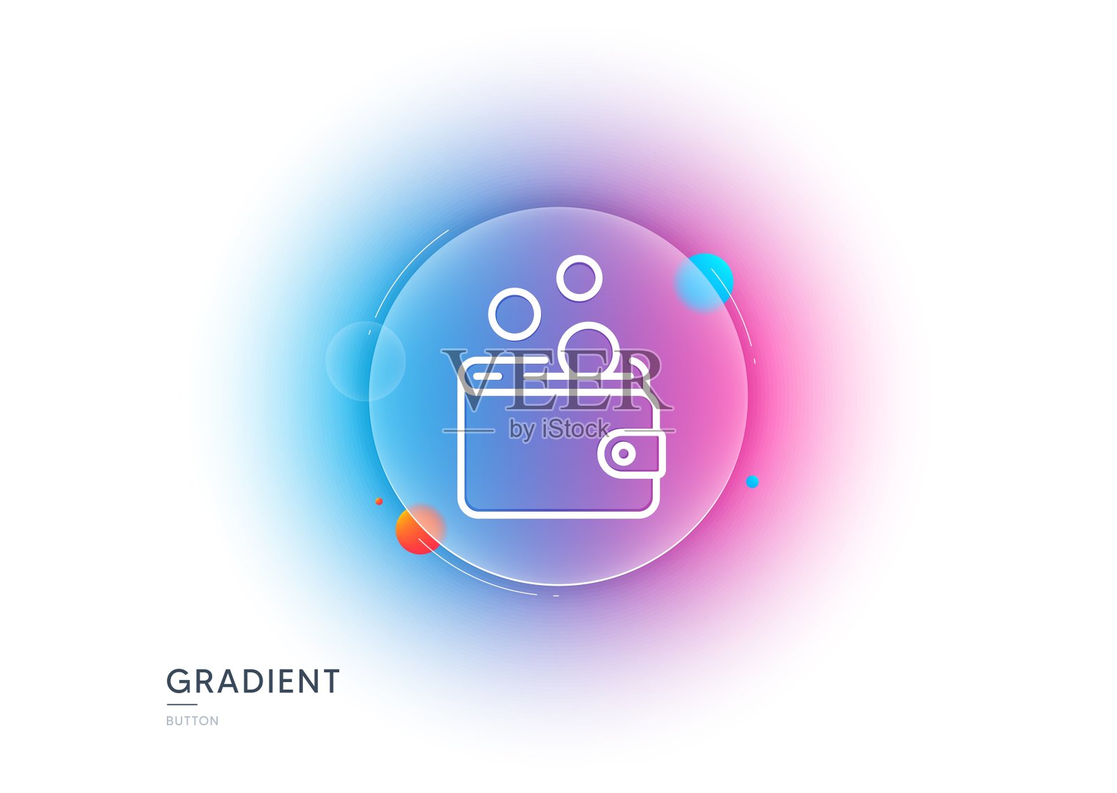 钱包钱线图标。现金硬币的迹象。梯度模糊按钮。向量插画图片素材