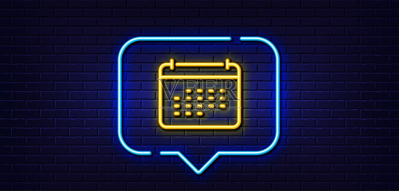 日历图标。年度计划的迹象。霓虹灯说话泡泡。向量图标素材