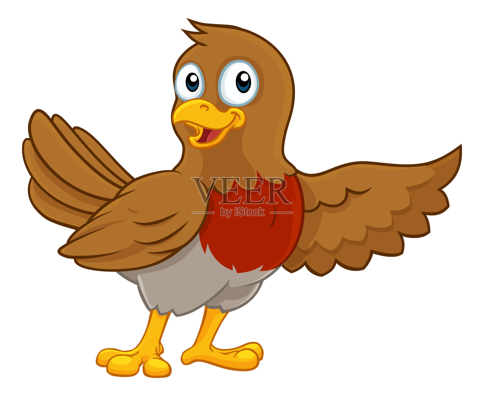 圣诞知更鸟红胸指着卡通鸟插画图片素材