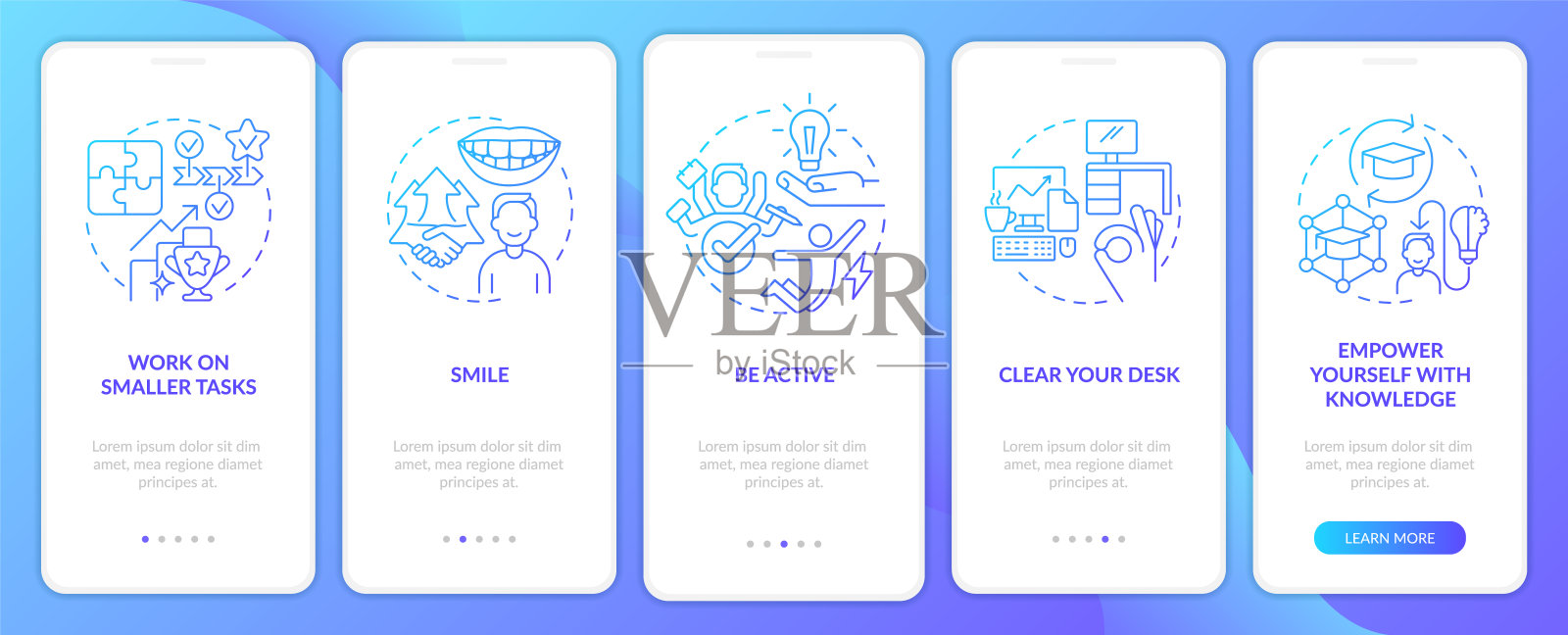 增强工作自信蓝色渐变上岗手机应用程序屏幕设计模板素材
