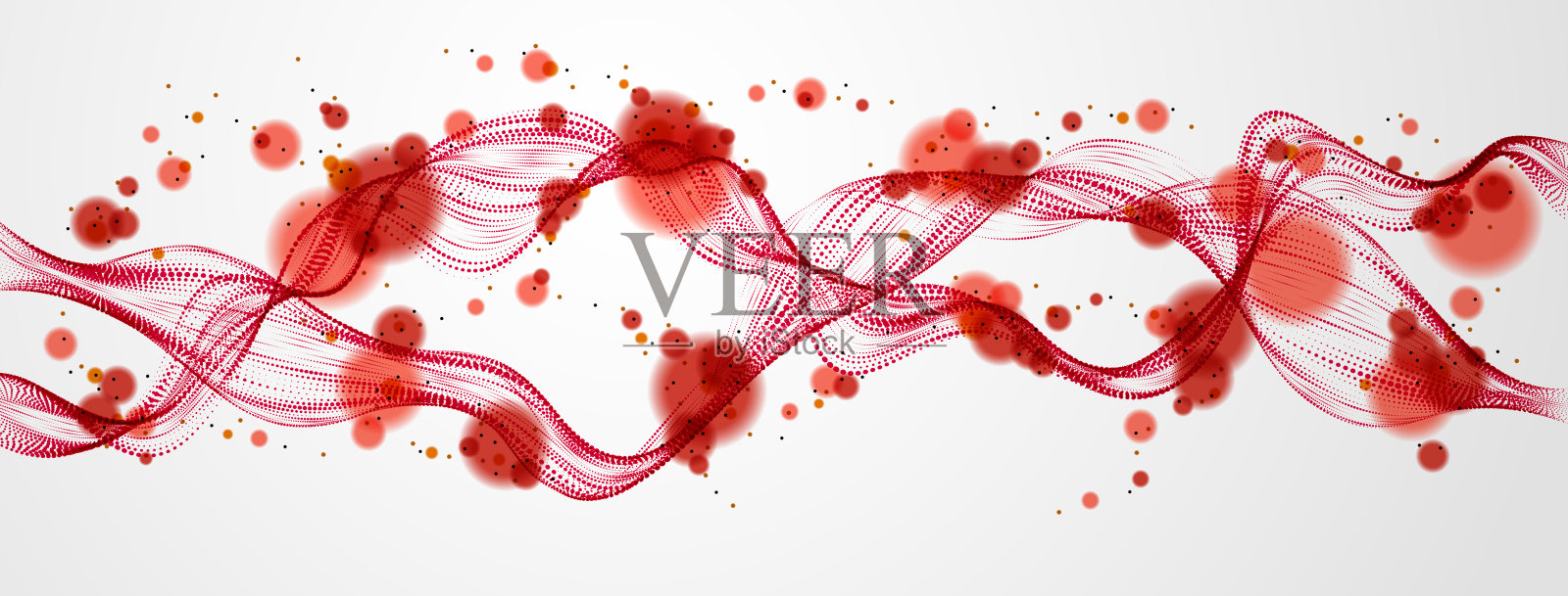 流动的能量粒子，混合点的双分裂波。曲线虚点三维互线矢量效果插图。3d未来技术风格。插画图片素材