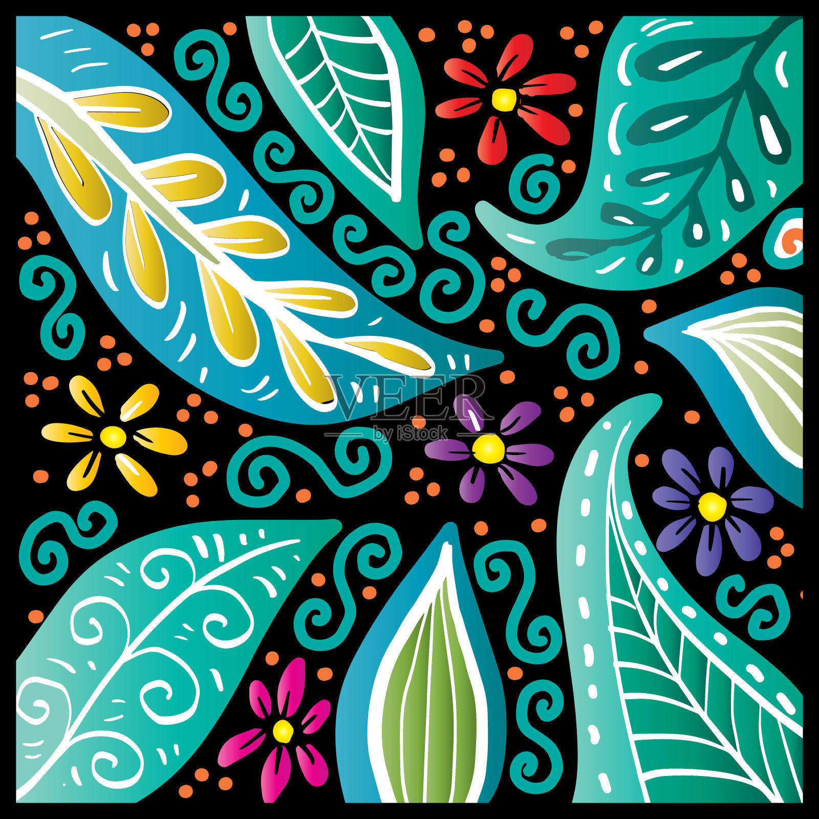 手绘涂鸦花卉装饰背景插画图片素材