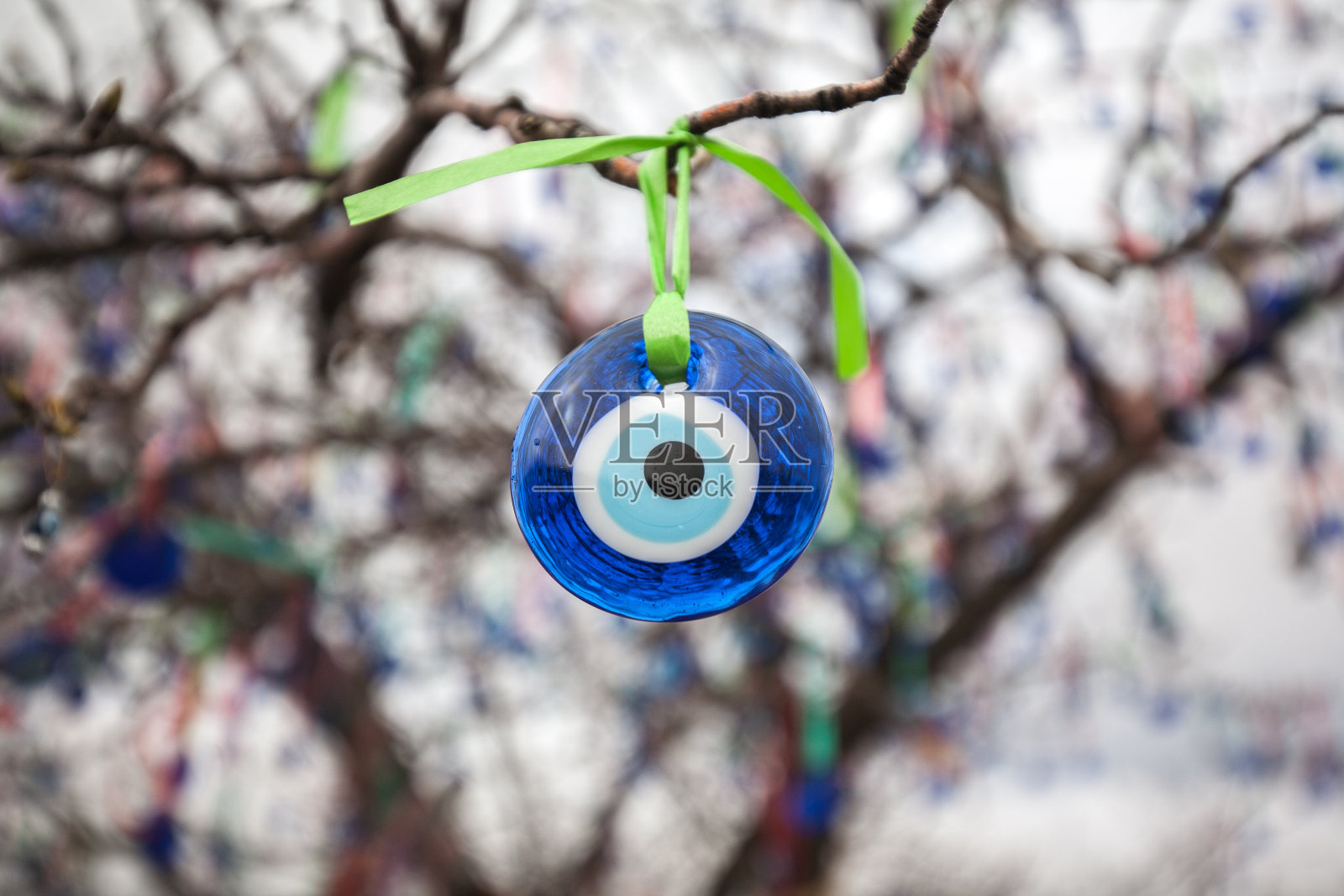 挂在树枝上的邪眼照片摄影图片