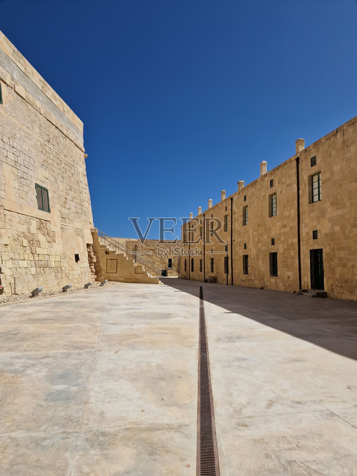 在阳光明媚的日子里，垂直拍摄的古建筑照片摄影图片