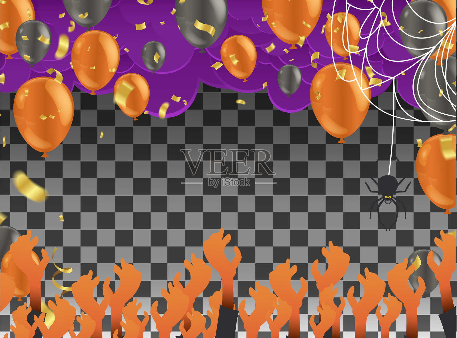 快乐万圣节横幅或派对邀请的背景与夜晚矢量插图。蜘蛛结网，蝙蝠飞。文本的地方插画图片素材