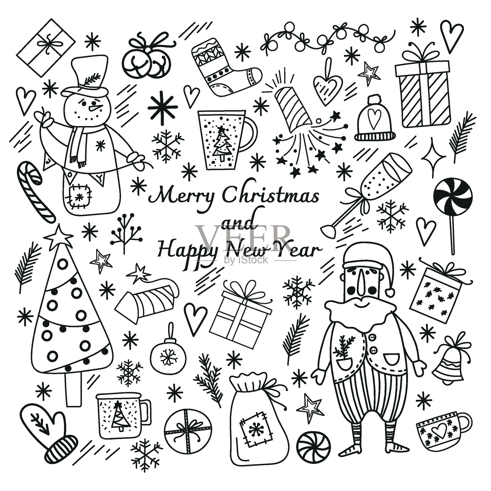 圣诞节。设计元素、儿童。可爱的卡通风格。新年贺卡。设计模板素材