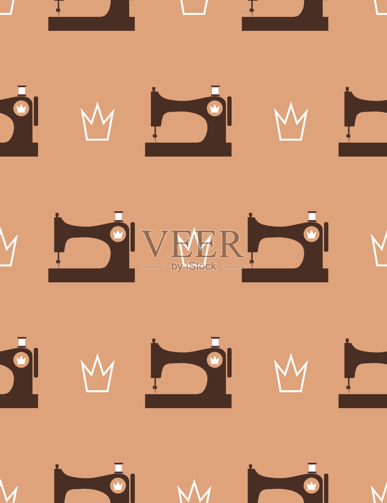 缝纫机和皇冠的图案。插画图片素材