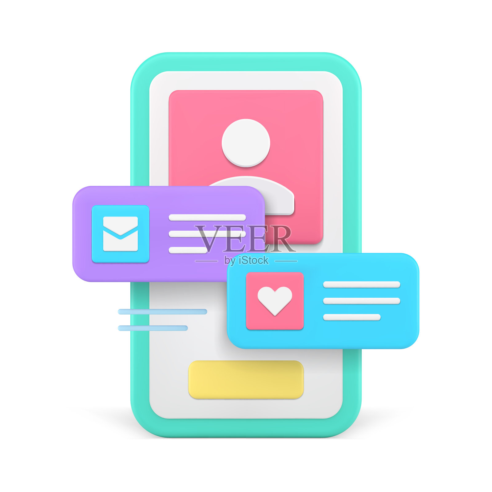 爱情约会智能手机应用程序用户界面新消息网络空间通知3d图标矢量图标素材