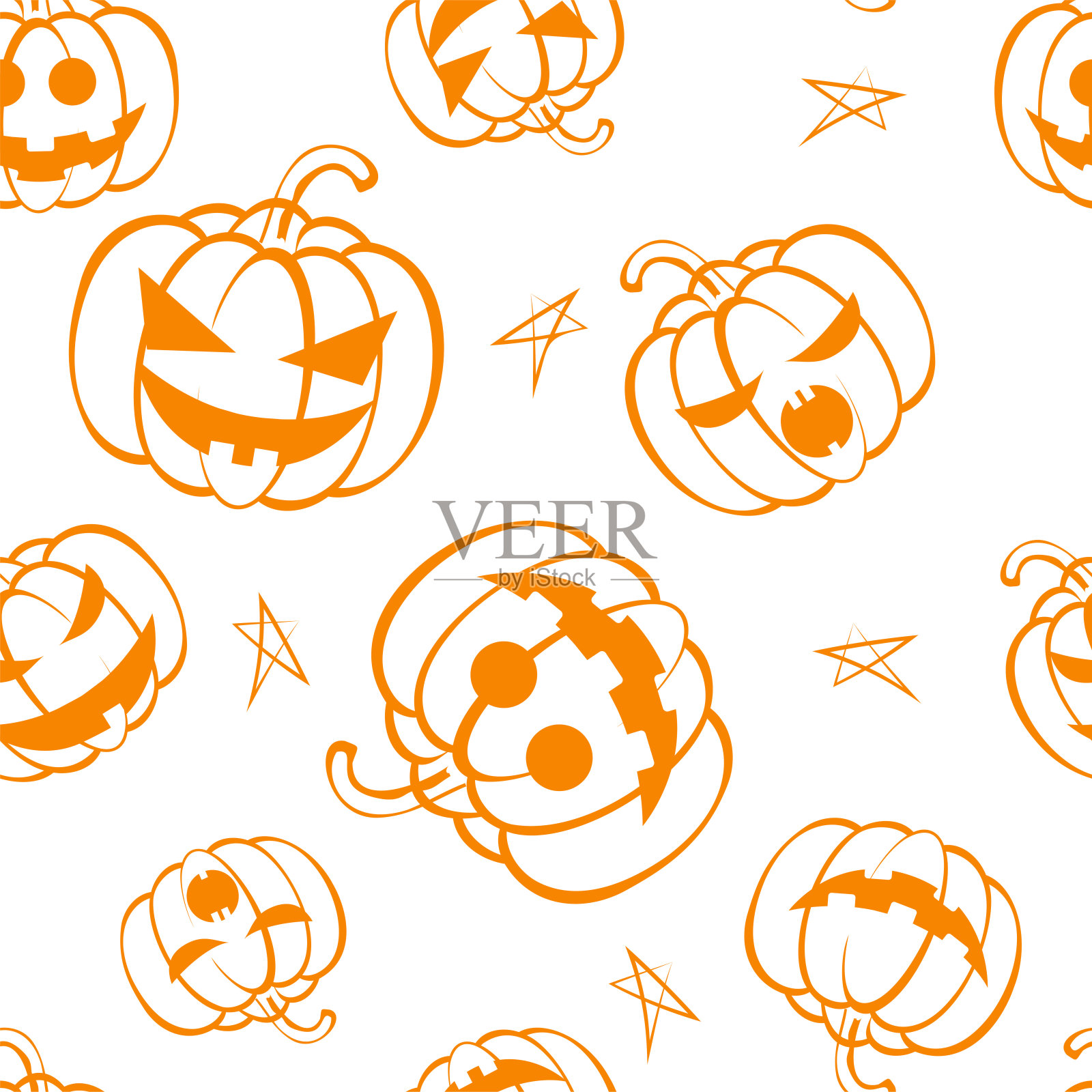 向量。无缝重复的卡通南瓜图案。感恩节,万圣节的概念。季节性印花纺织品，假日背景，礼品包装，邀请。秋天的概念，植物的组成。插画图片素材