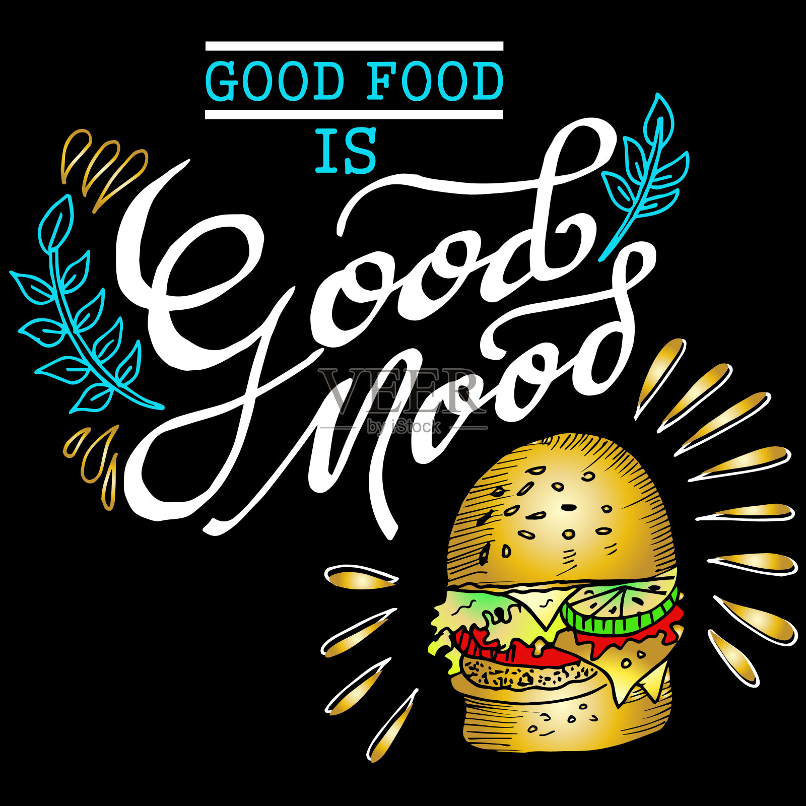 美食就是好心情，引用涂鸦矢量插画图片素材
