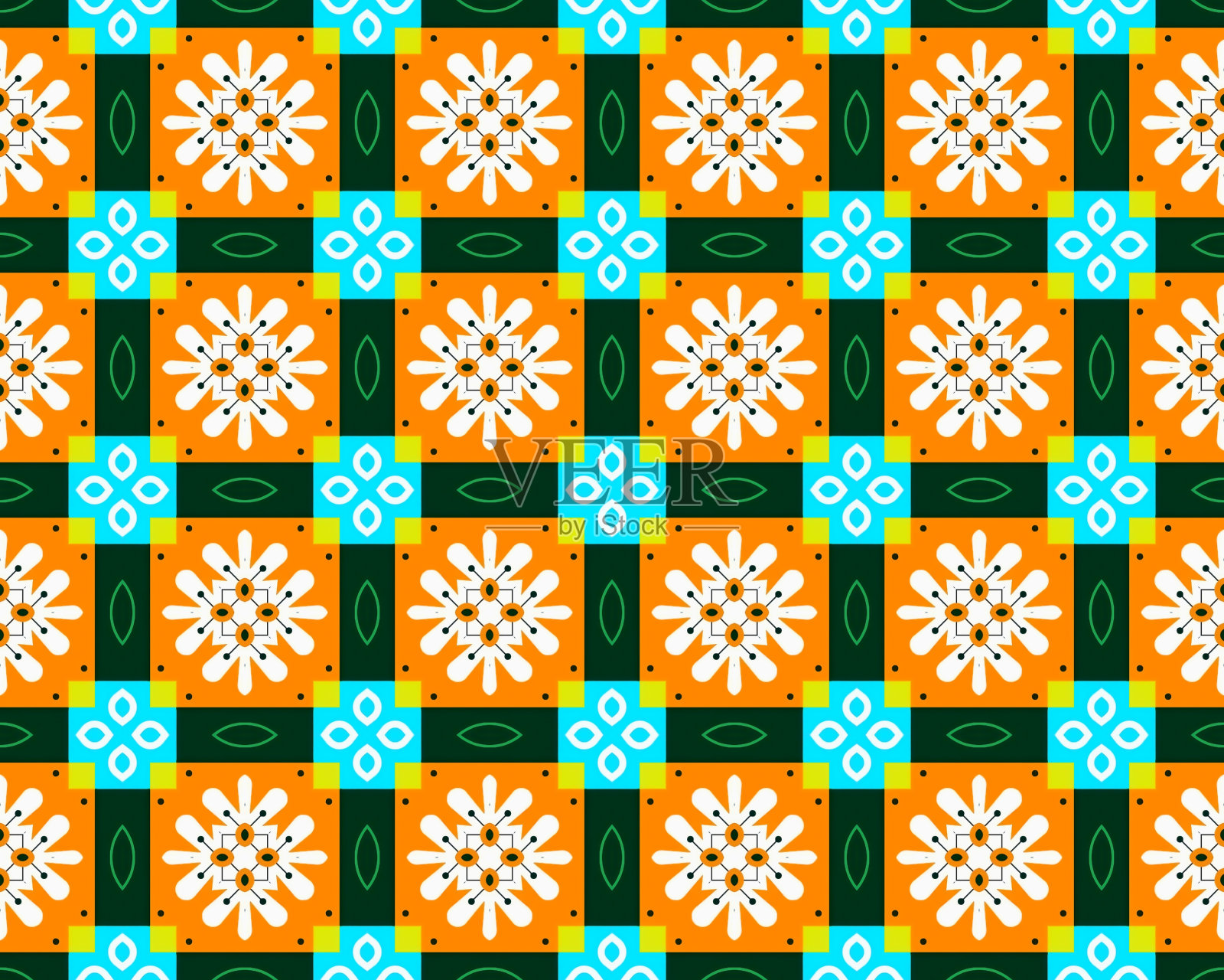 东方民族几何无缝瓷砖图案，采用各种传统元素风格设计插画图片素材