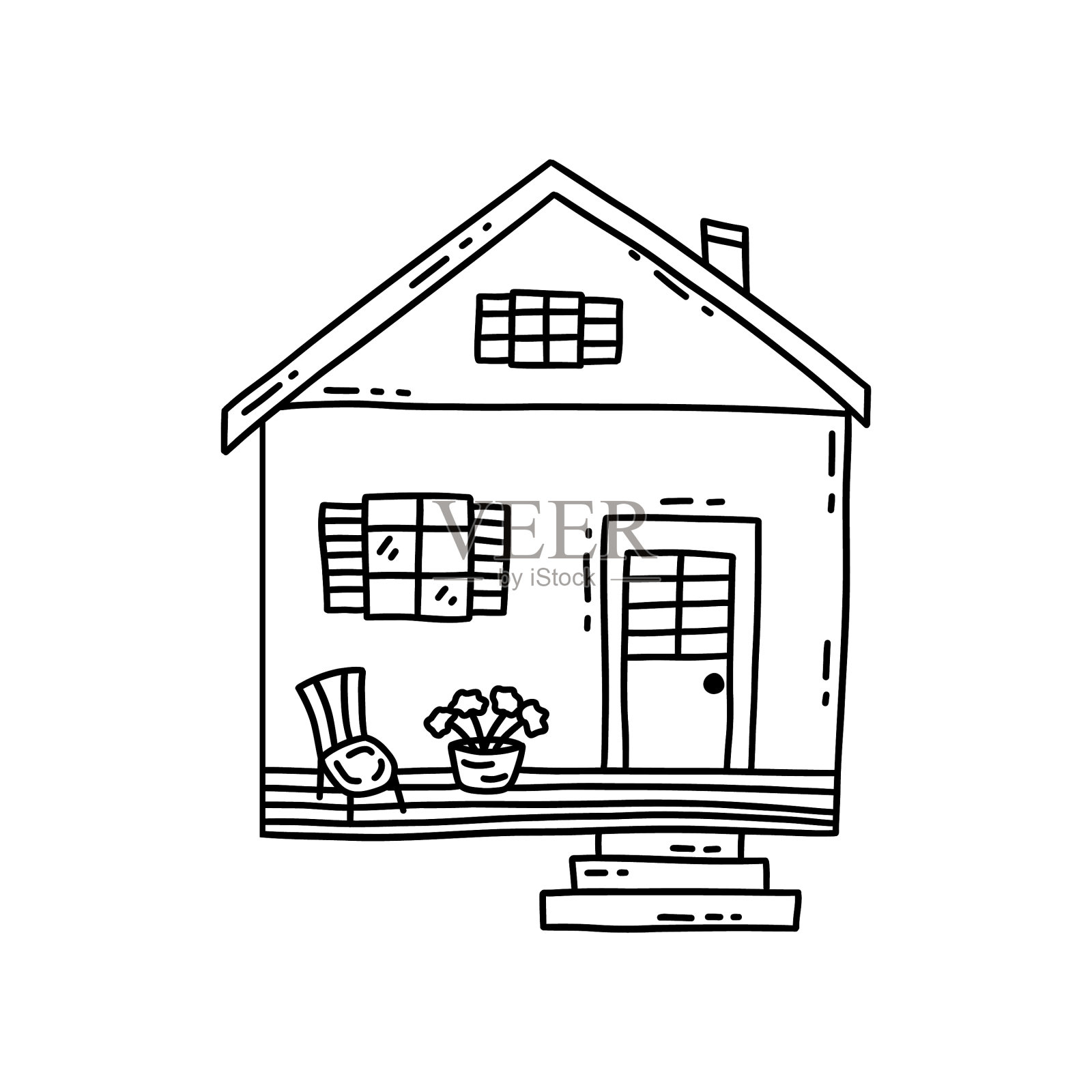 可爱的房子，阳台和楼梯涂鸦设计元素图片