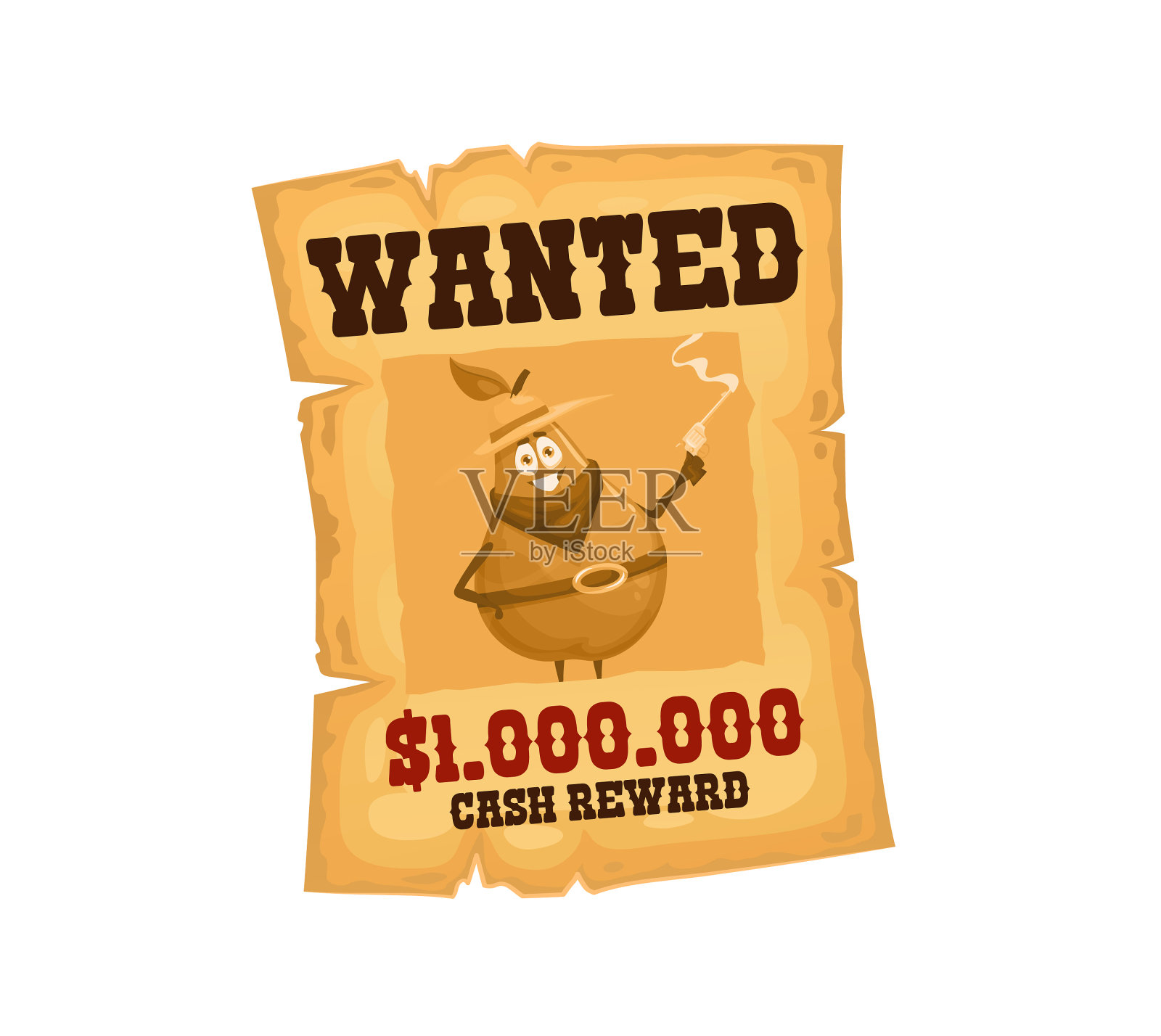 印有梨匪形象的西方通缉令设计元素图片