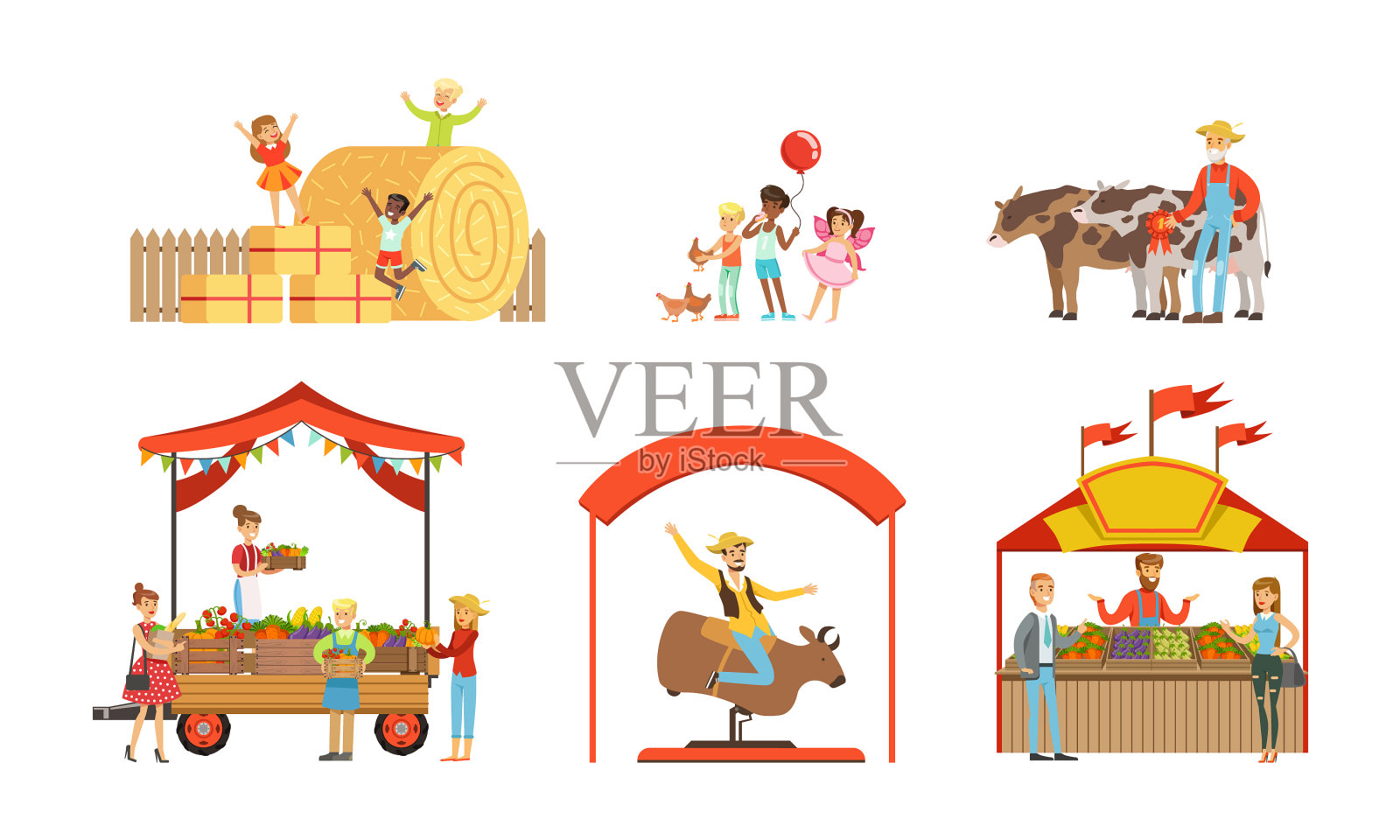 户外农贸市场设有集市摊位设计元素图片