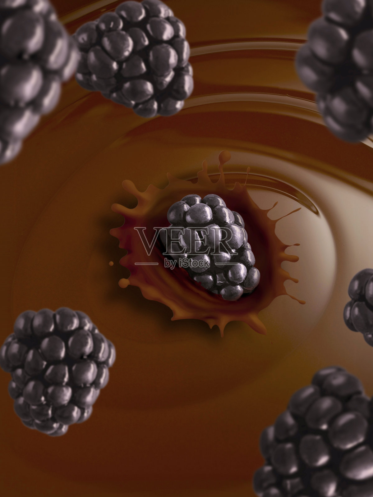 黑莓变成巧克力软糖照片摄影图片