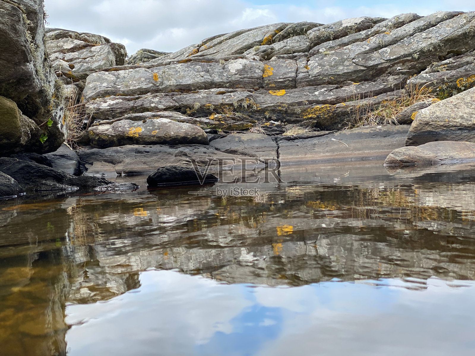 风景如画的海岸与岩石和大海在挪威多云的天空背景照片摄影图片