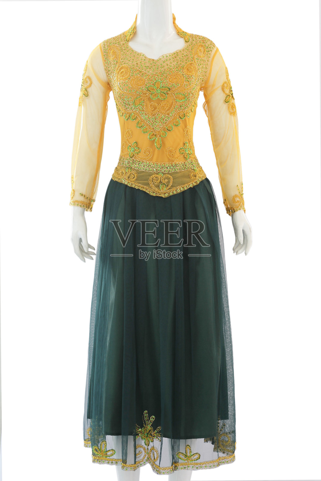 带有亮片和刺绣的女装与长裙相结合照片摄影图片