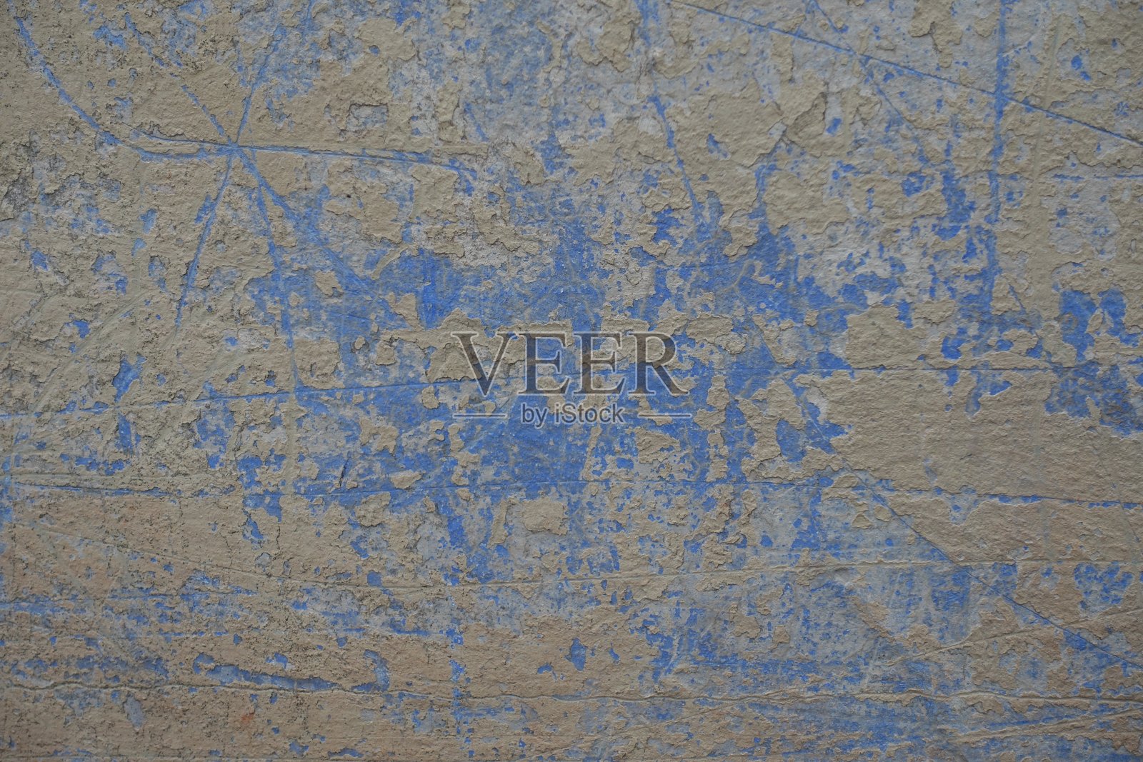 蓝黄旧，褪色和刮花的漆墙纹理照片摄影图片