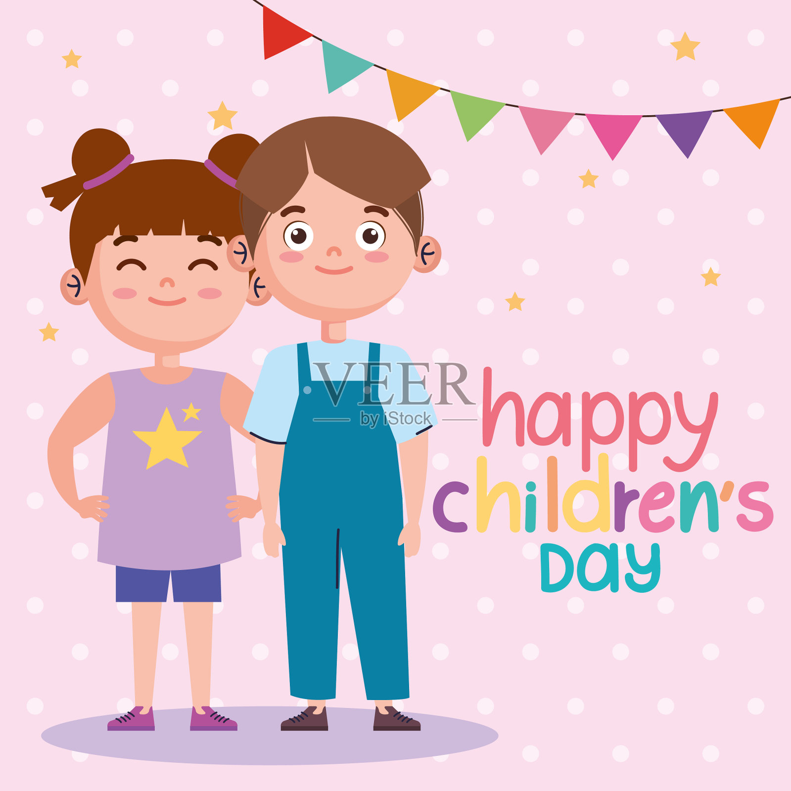 儿童节快乐，字母和孩子插画图片素材