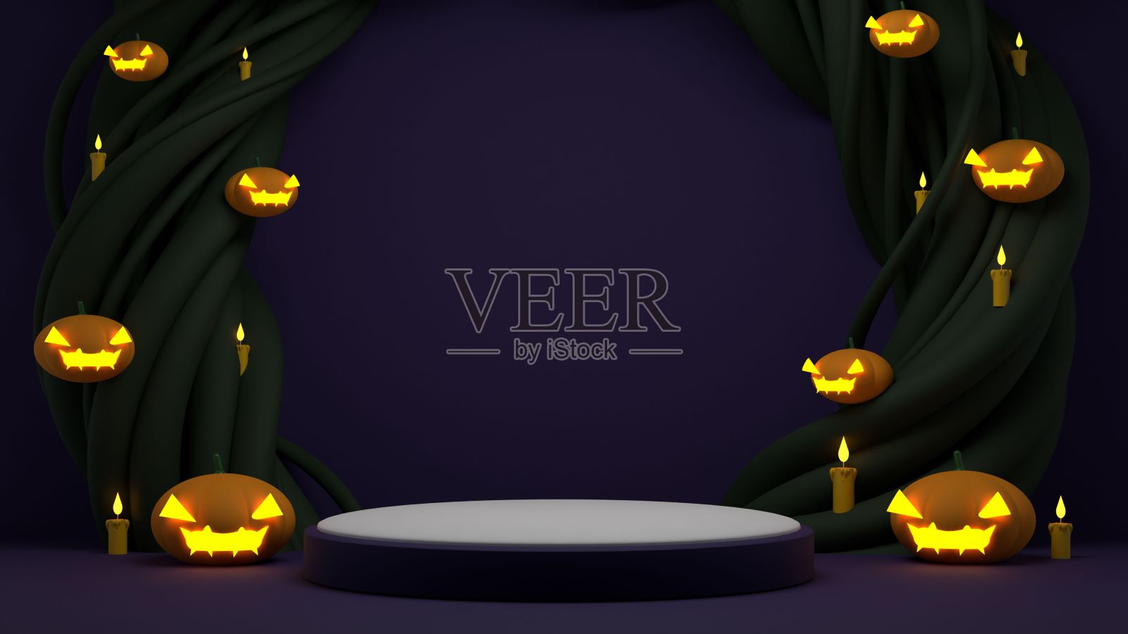 一个幽灵般的黑暗万圣节背景的数字插图与复制空间和南瓜灯照片摄影图片
