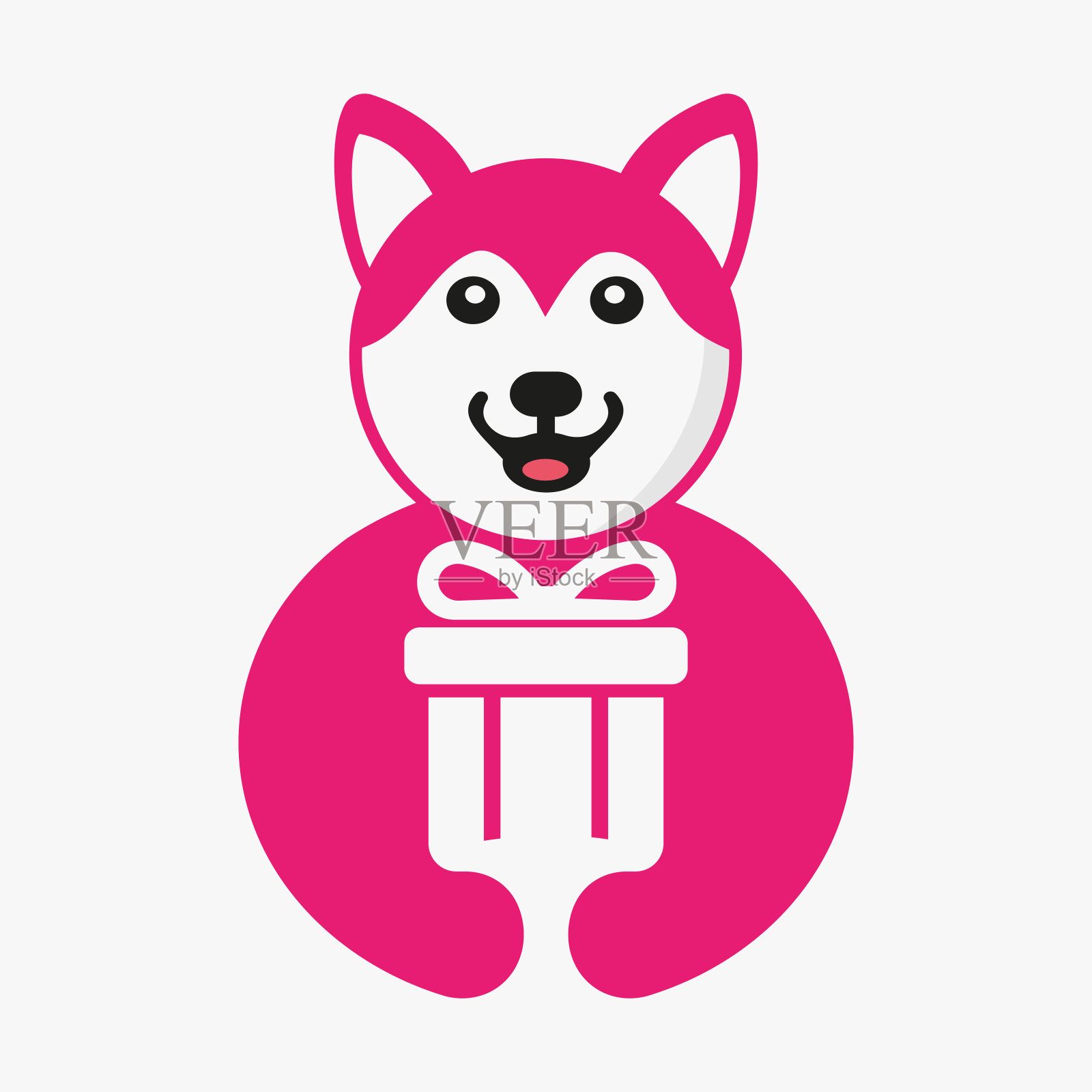 哈士奇礼物标志负空间概念矢量模板。哈士奇手持礼盒符号插画图片素材