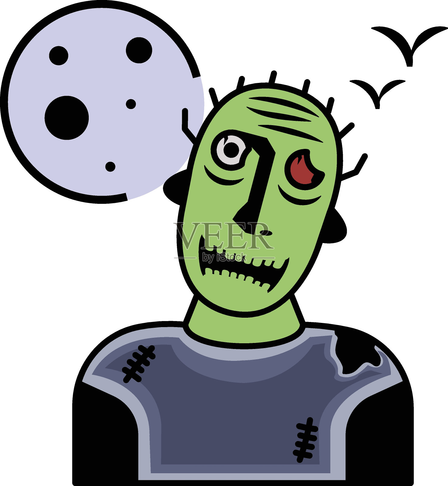 恶心和恐怖的人矢量图标设计，万圣节服装符号，节日庆祝面具标志，可怕的怪物人物股票插图，半死僵尸概念设计元素图片