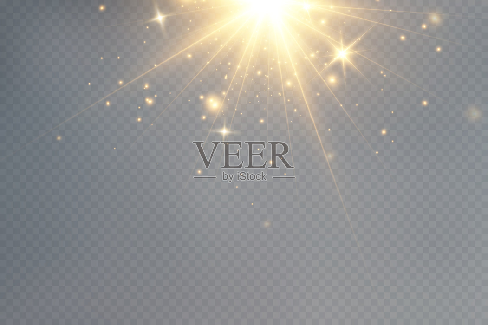 金色的光粒子。金色的光。光闪耀。星星被孤立在透明的背景上。插画图片素材