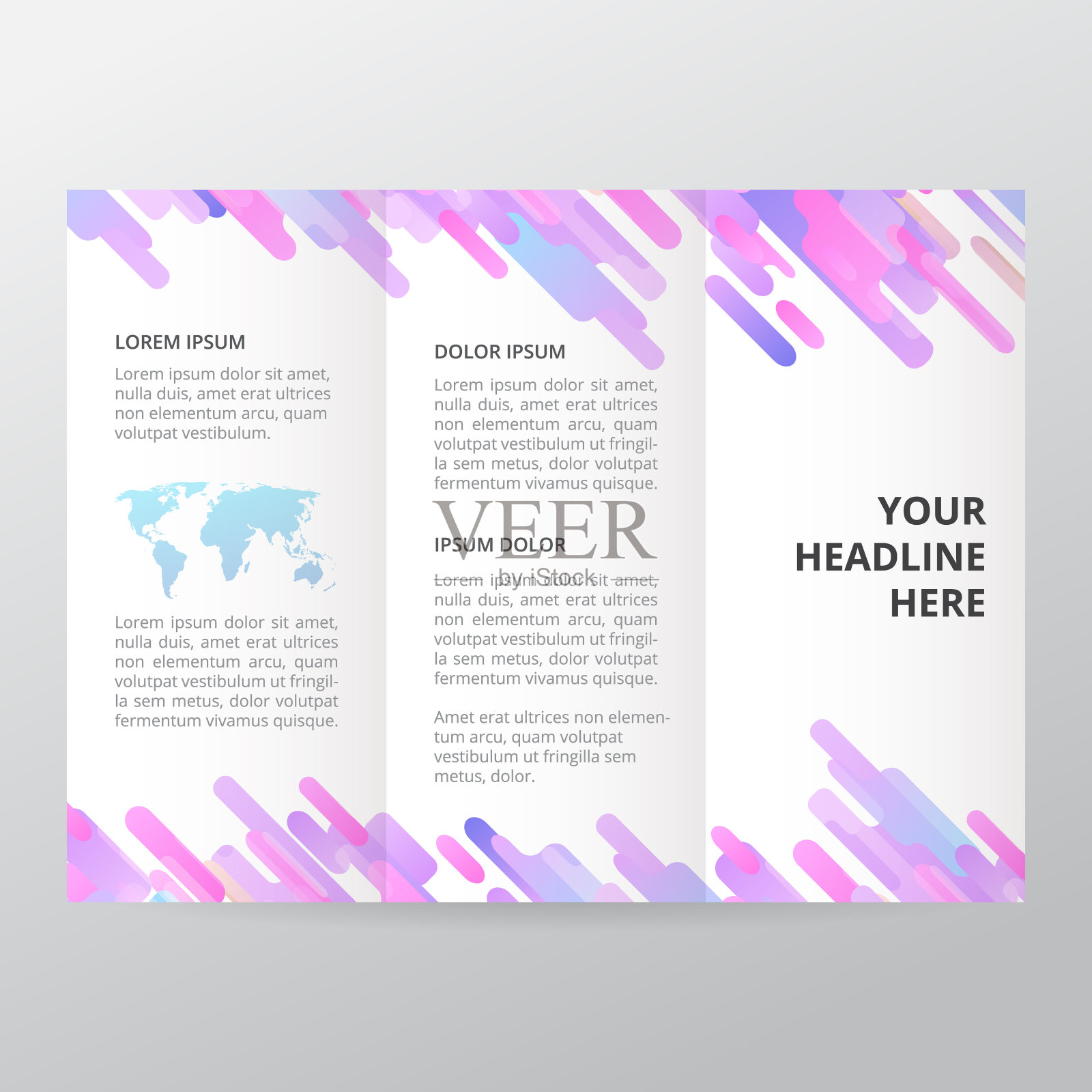 紫色几何三联册。业务手册模板，趋势手册。设计模板素材