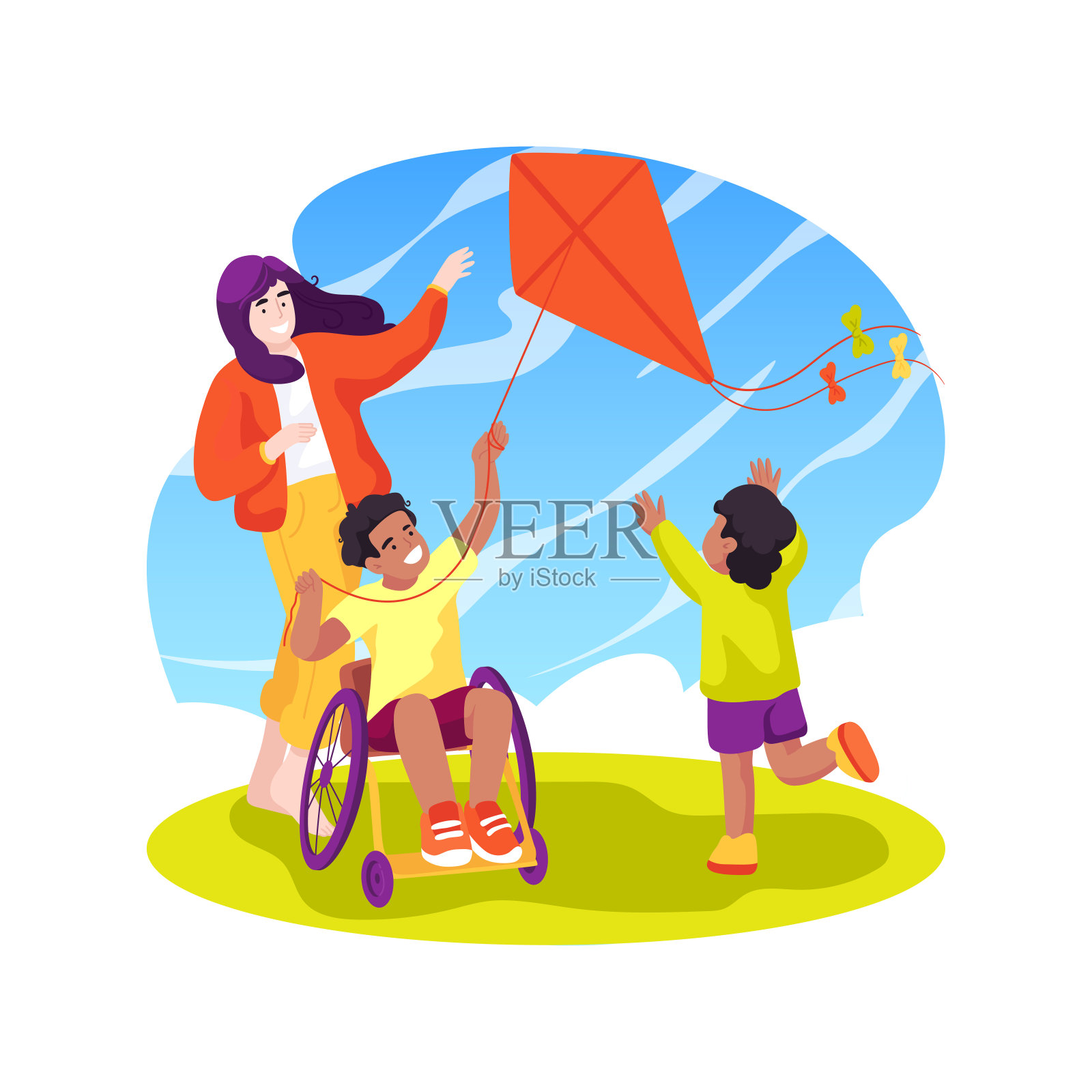 放风筝隔离卡通矢量插图插画图片素材