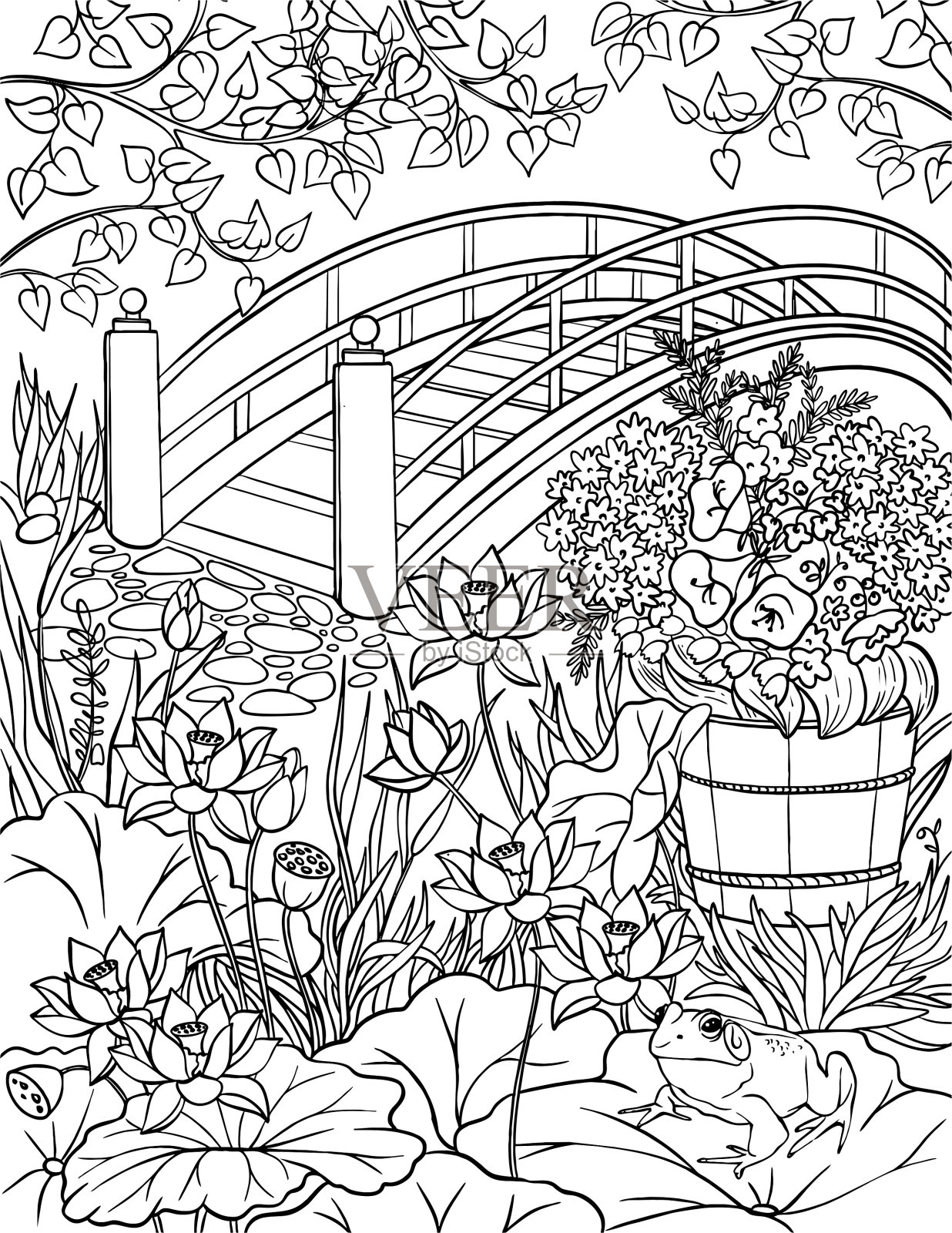 神奇花园涂色书，涂色页插画图片素材