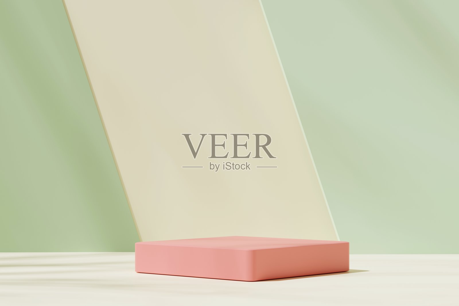 绿色背景上的正方形红色讲台，3d渲染照片摄影图片