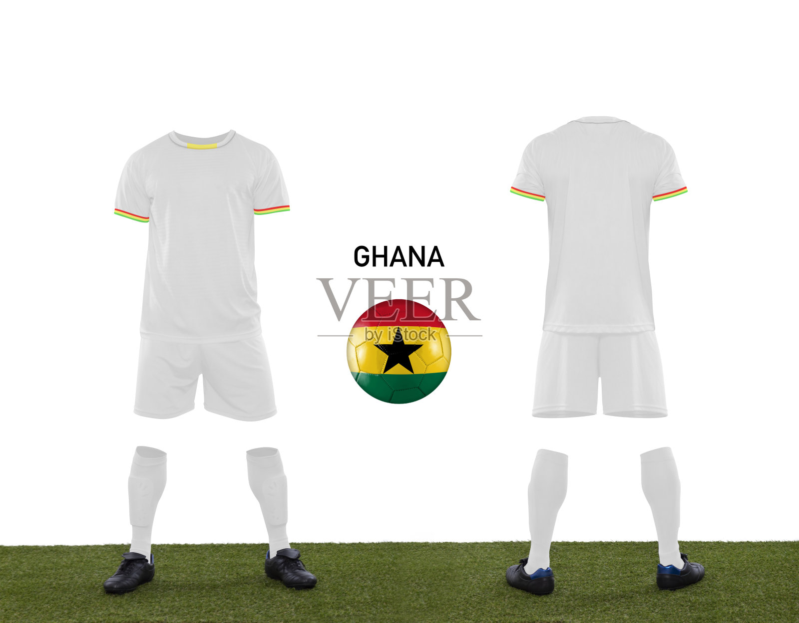 足球服和印有国旗的足球。照片摄影图片