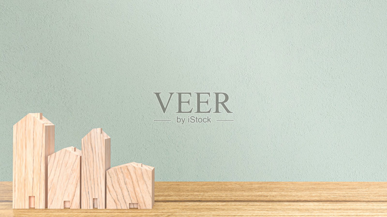 木材家的桌子上的财产或房地产概念3d渲染照片摄影图片