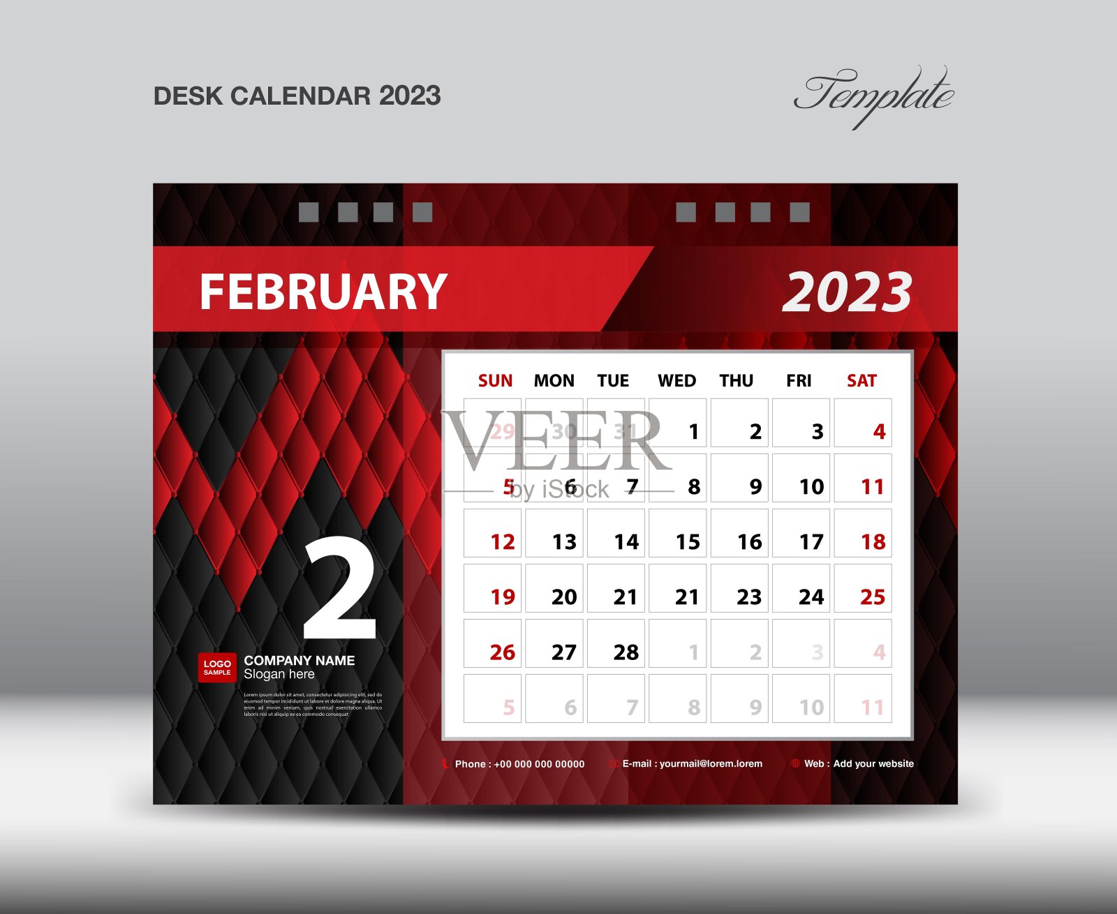 2023年2月-台历2023模板矢量，周开始周日，记事本设计，文具设计，传单设计，2023年挂历设计，印刷媒体创意设计设计模板素材