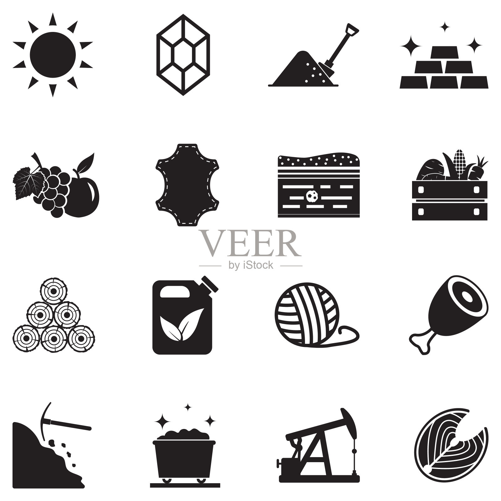 自然资源图标。黑色的平面设计。矢量插图。图标素材