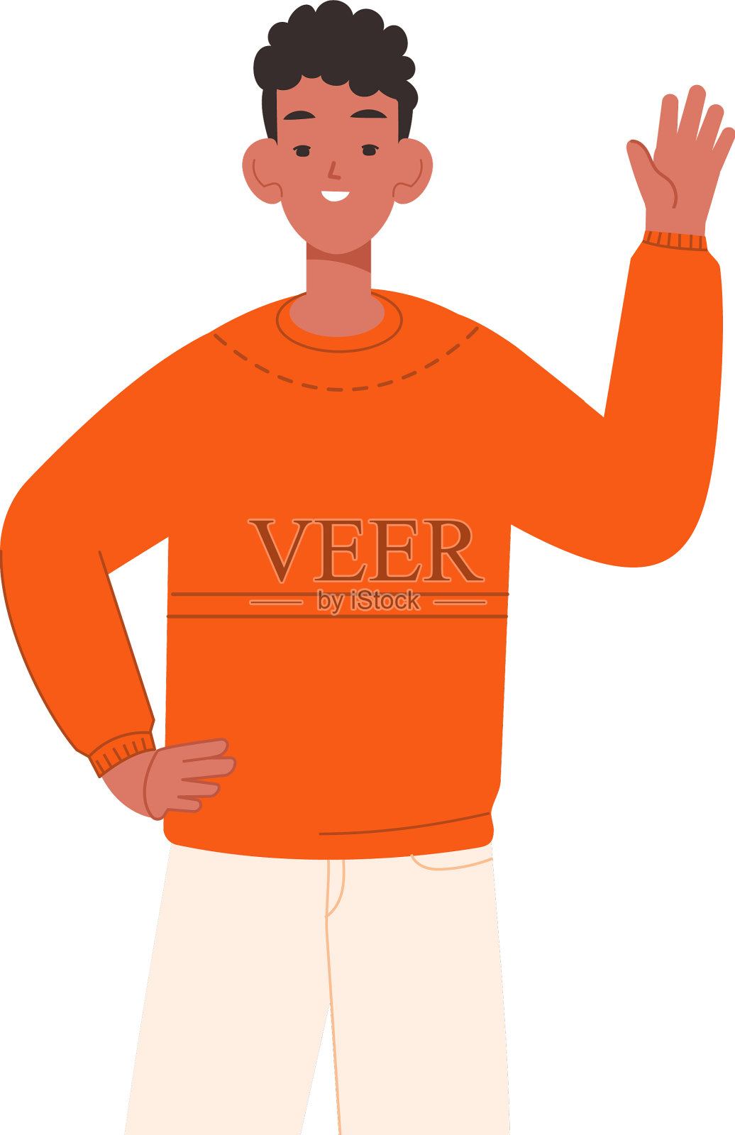 黑人男孩挥手友好的问候手势设计元素图片