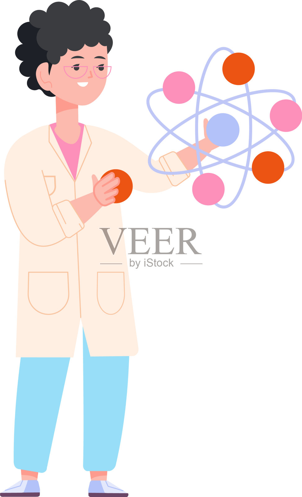 研究原子模型的孩子科学家男孩学习设计元素图片