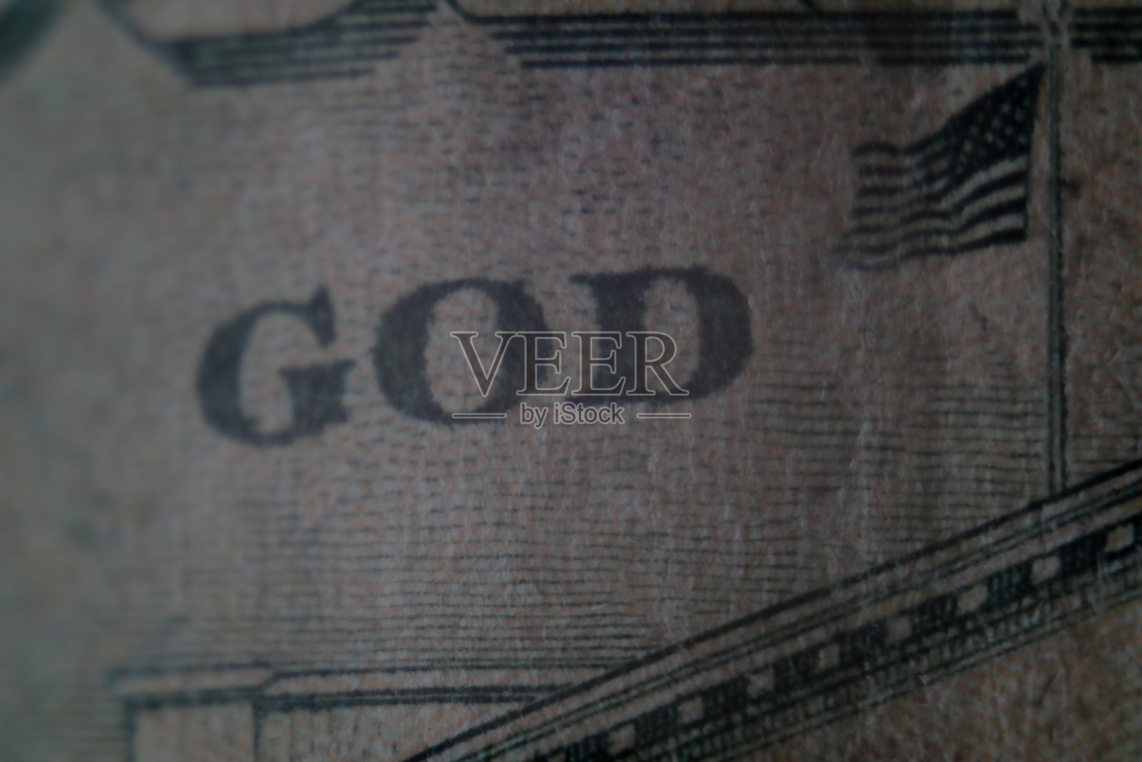 美元钞票细节接近国旗和世界上帝照片摄影图片