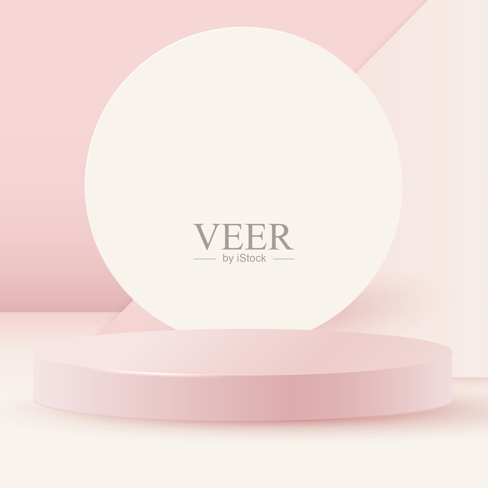 极简的舞台与圆形讲台。一个圆柱形的讲台，背景是柔和的彩笔色调。向量插画图片素材